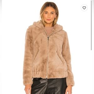 BLANKNYC Faux Fur Bomber in Sand Stone